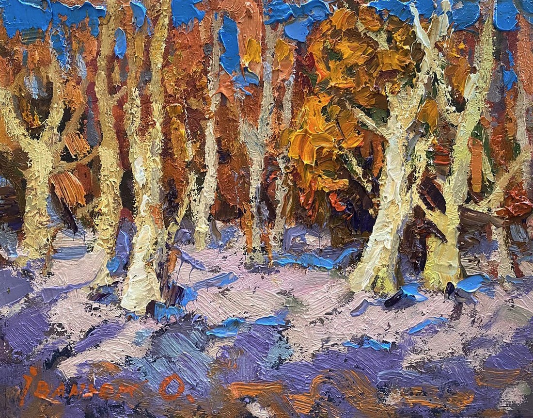 Oil painting The forest was covered with snow Alex Kalenyuk: Title: Oil painting The forest was covered with snow Alex Kalenyuk Description: No.Kalen 1409The painting "The Forest Was Covered with Snow" portrays a beautiful winter scene, where a quiet forest lan