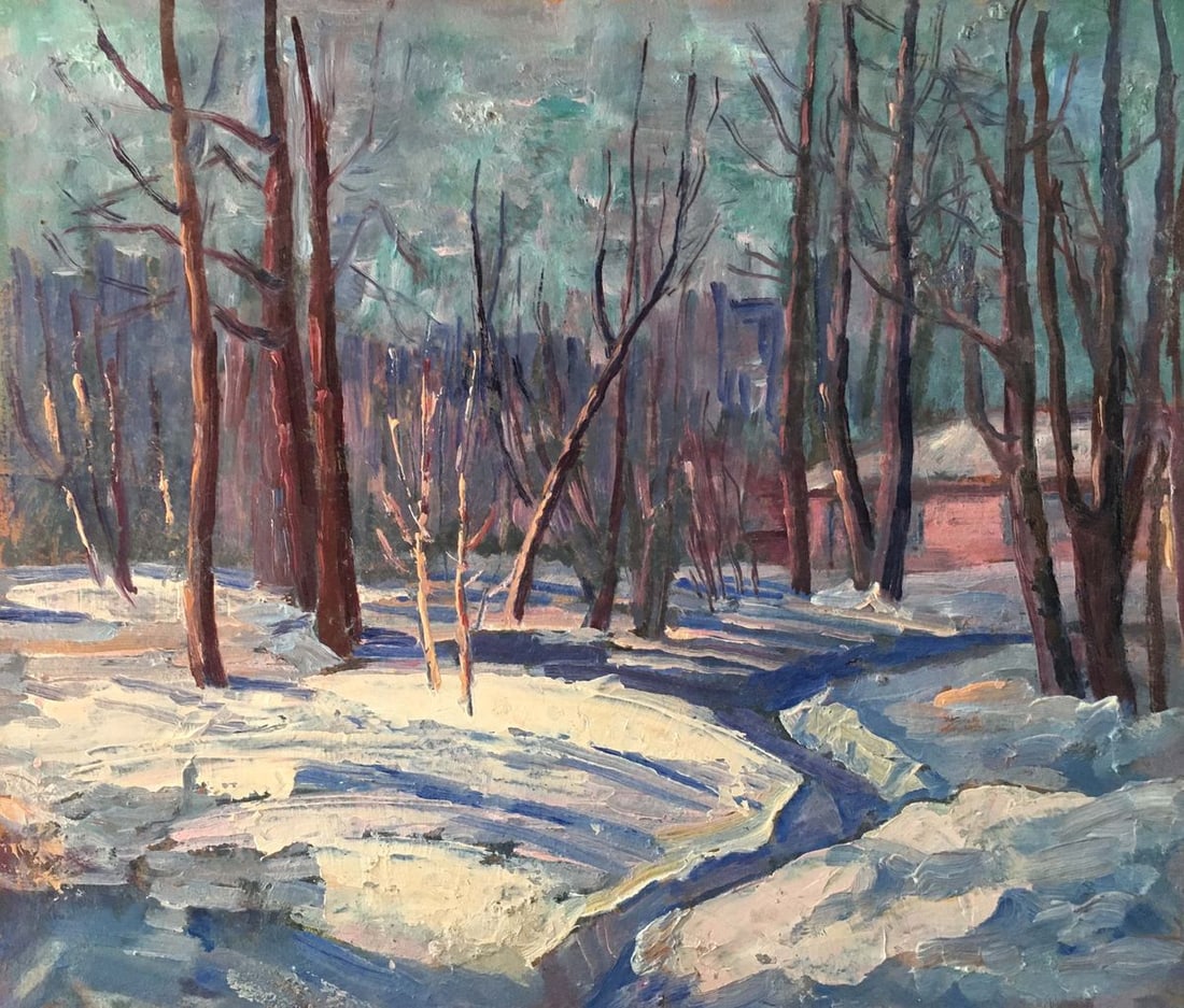 Oil painting Winter forest landscape: Title: Oil painting Winter forest landscape Description: No.Verns 53 *** ABOUT THIS PAINTING *** * TITLE: "Winter forest landscape" * ARTISTS: * SIZE: 31x36 cm/12.20x14.17 inches' * MEDIUM: oil, cardb