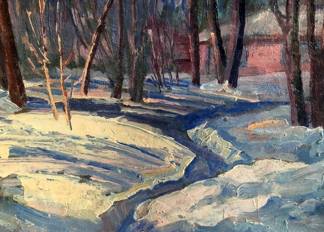 Oil painting Winter forest landscape - 2