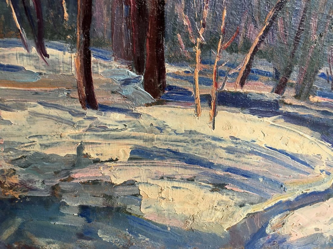 Oil painting Winter forest landscape - 3