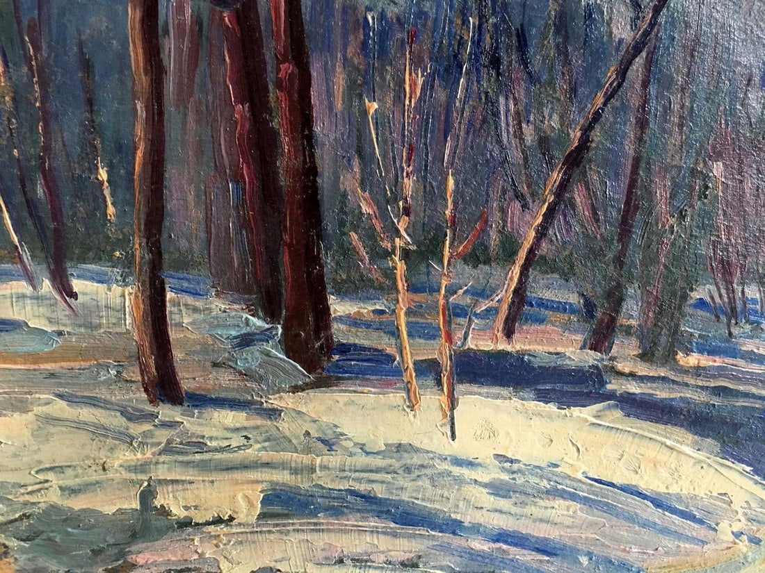 Oil painting Winter forest landscape - 4