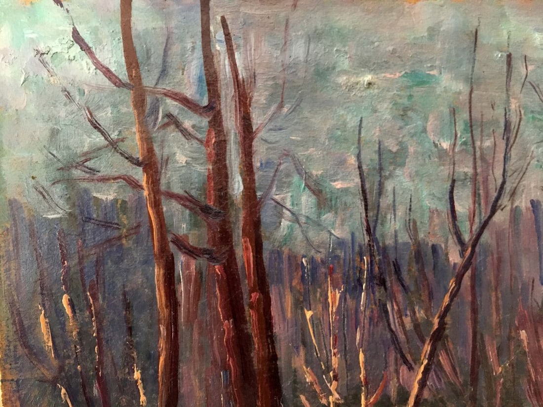 Oil painting Winter forest landscape - 6