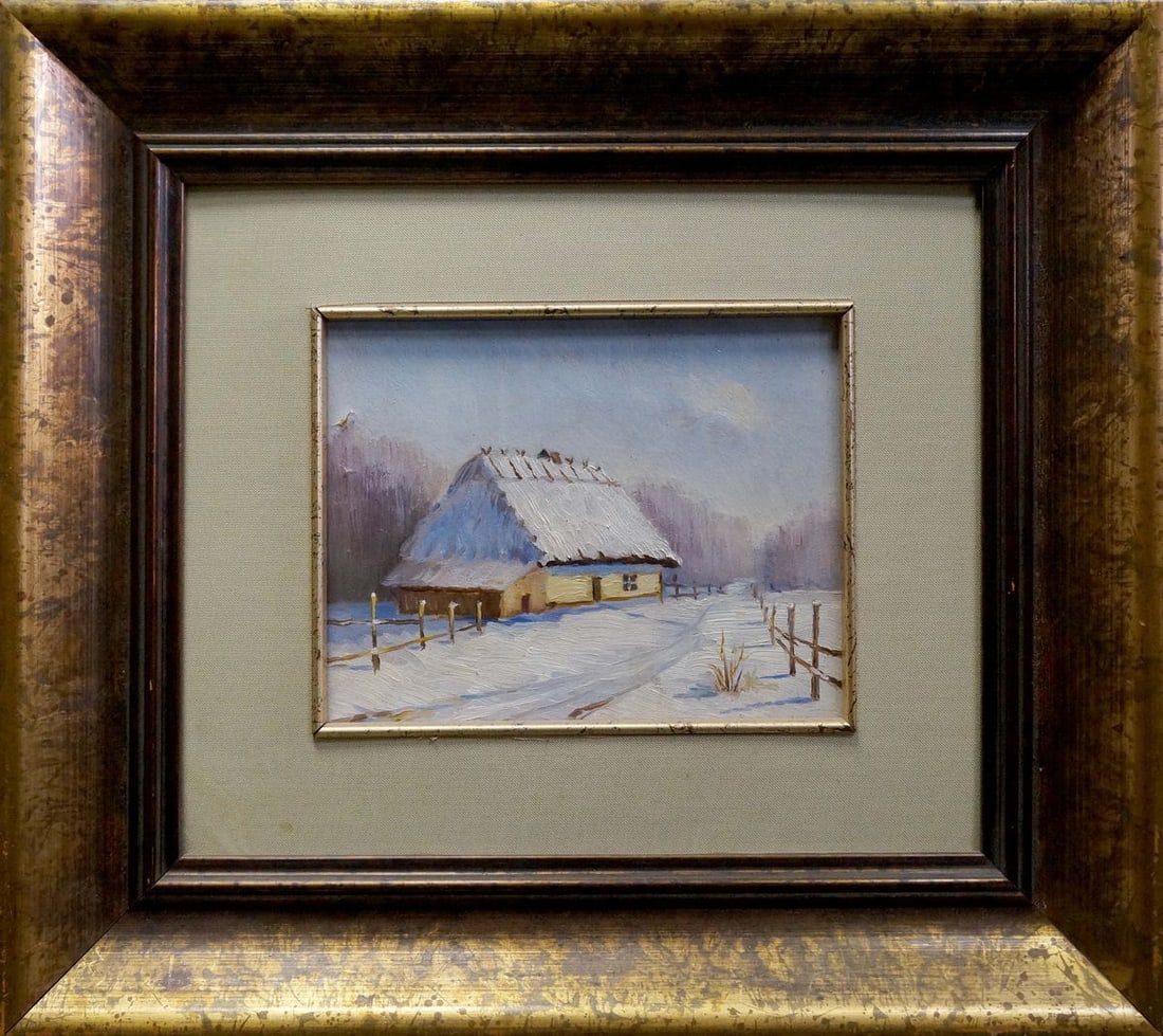 Oil painting Snow covered house: Title: Oil painting Snow covered house Description: No.Verns 94 *** ABOUT THIS PAINTING *** * TITLE: "Snow covered house" * ARTISTS: Unknown artist * SIZE: 22x25 cm/8.66x9.84 inches', frame size:
