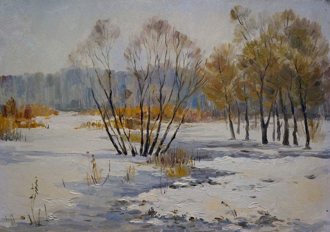 Oil painting Winter landscape Gaiduk Zinaida Kirillovna: Title: Oil painting Winter landscape Gaiduk Zinaida Kirillovna Description: No.Verns 260 *** ABOUT THIS PAINTING *** * TITLE: "Winter landscape" * ARTISTS: Gaiduk Zinaida Kirillovna * SIZE: 50x70 cm/1