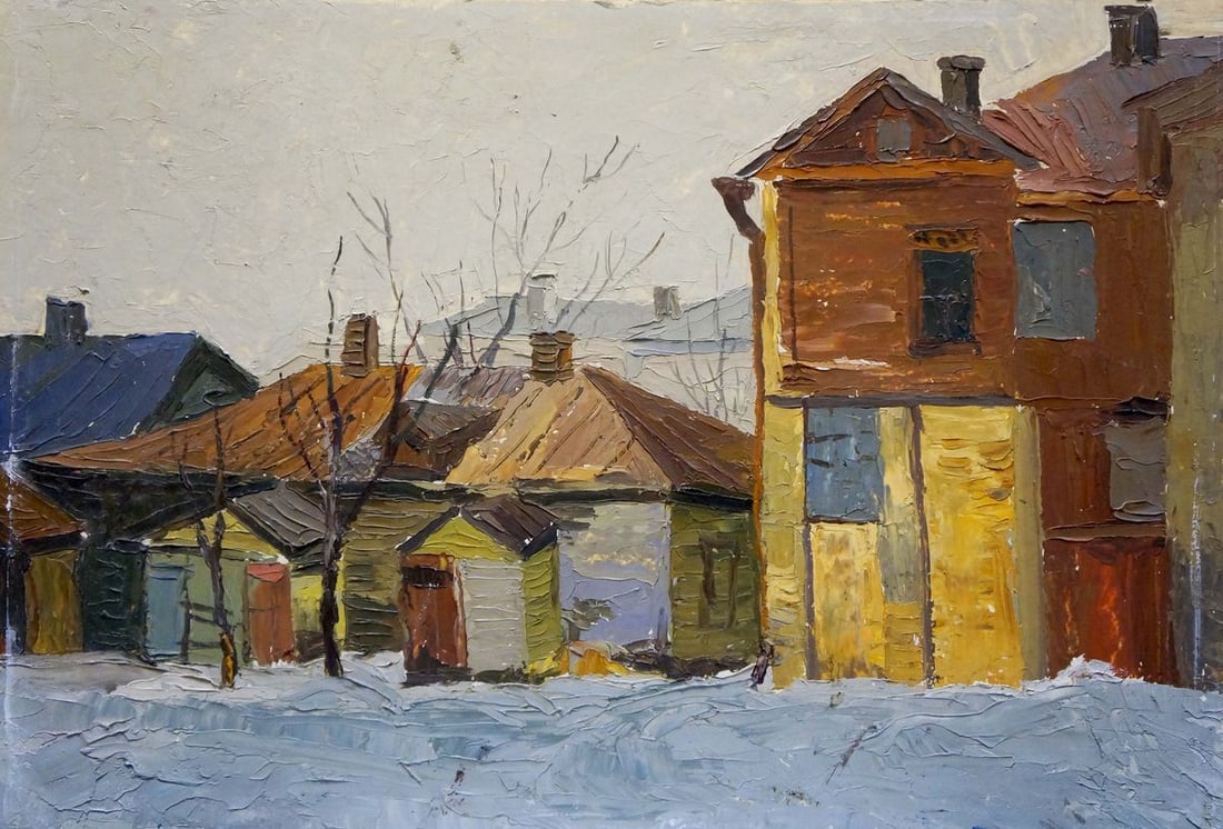 Oil painting Urban landscape: Title: Oil painting Urban landscape Description: No.Verns 504 *** ABOUT THIS PAINTING *** * TITLE: "Urban landscape" * ARTISTS: Unknown artist * SIZE: 35x50 cm/13.37x19.68 inches' * MEDIUM: oil, cardb