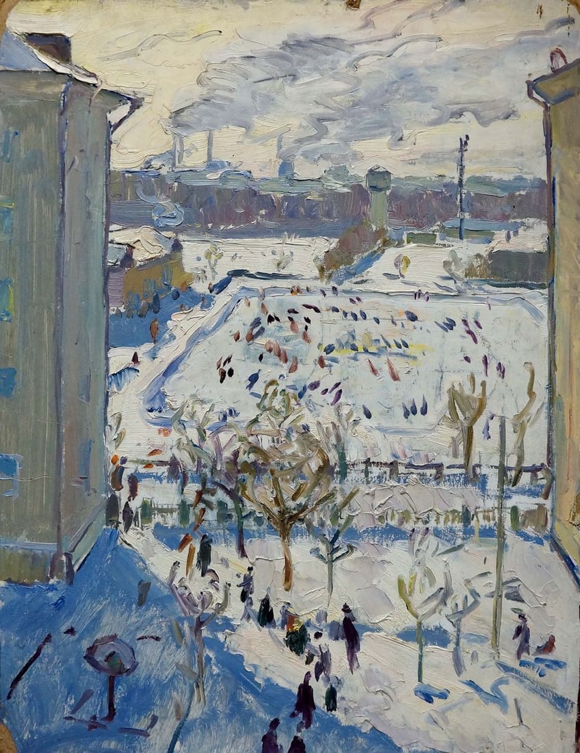Oil painting City life: Title: Oil painting City life Description: No.Verns 579 *** ABOUT THIS PAINTING *** * TITLE: "City life" * ARTISTS: Unknown artist * SIZE: 63x49 cm/24.80x19.29 inches' * MEDIUM: oil, cardboard * HAND