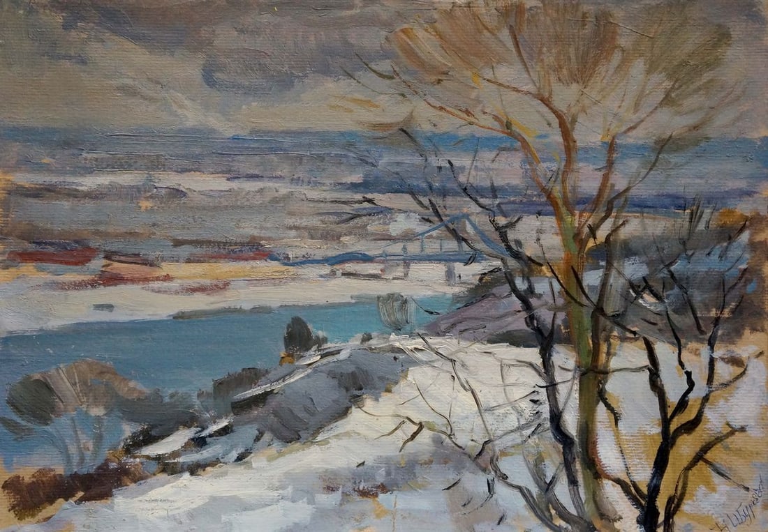 Oil painting Winter landscape Buryachok Nikolay Ivanovich: Title: Oil painting Winter landscape Buryachok Nikolay Ivanovich Description: No.Verns 689 *** ABOUT THIS PAINTING *** * TITLE: "Winter landscape" * ARTISTS: Buryachok Nikolay Ivanovich * SIZE: 26x37 