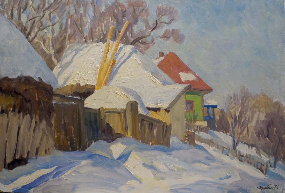 Oil painting Winter in Sednev Dzyuban Ivan Feodosievich: Title: Oil painting Winter in Sednev Dzyuban Ivan Feodosievich Description: No.Verns 690 *** ABOUT THIS PAINTING *** * TITLE: "Winter in Sednev" * ARTISTS: Dzyuban Ivan Feodosievich * SIZE: 35x51 cm/1
