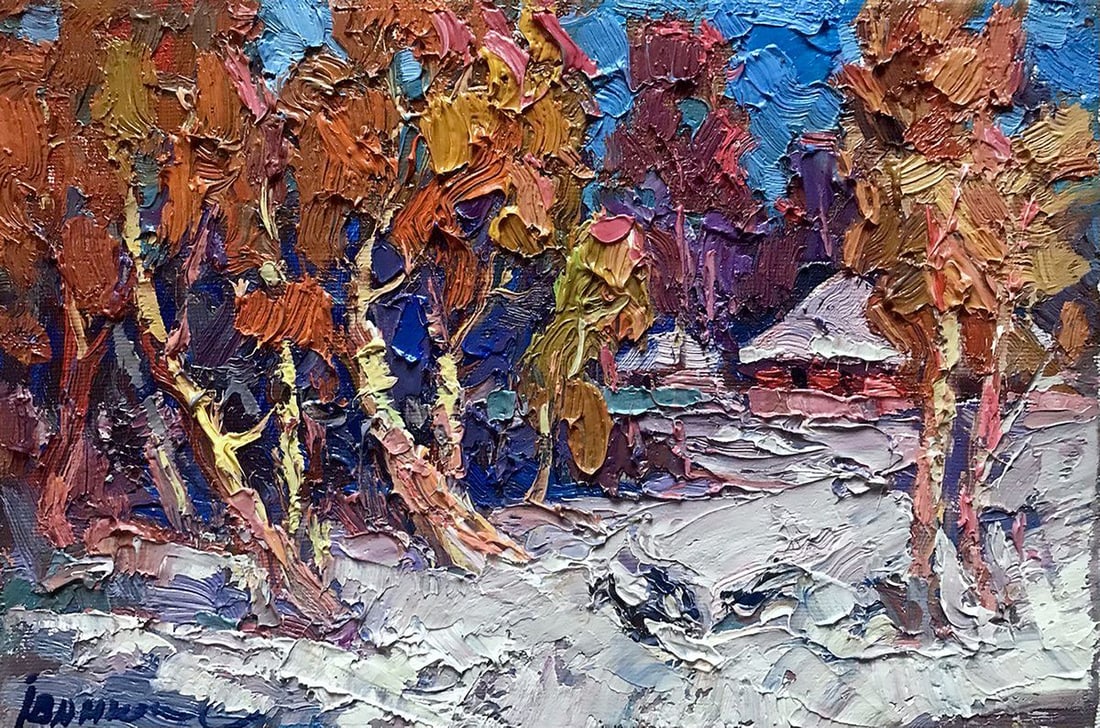 Oil painting Unexpected snow Kalenyuk Oksana: Title: Oil painting Unexpected snow Kalenyuk Oksana Description: No.Kalen 914 *** ABOUT THIS PAINTING *** * TITLE: "Unexpected snow" * ARTISTS: Kalenyuk Oksana * SIZE: 20x30 cm/7.87x11.81 inches' *