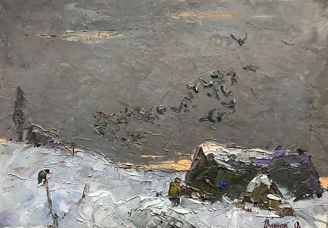 Oil painting Winter twilight Kalenyuk Alex: Title: Oil painting Winter twilight Kalenyuk Alex Description: No.Kalen 955 *** ABOUT THIS PAINTING *** * TITLE: "Winter twilight" * ARTISTS: Kalenyuk Alex * SIZE: 28x40 cm/11.02x15.74 inches' *