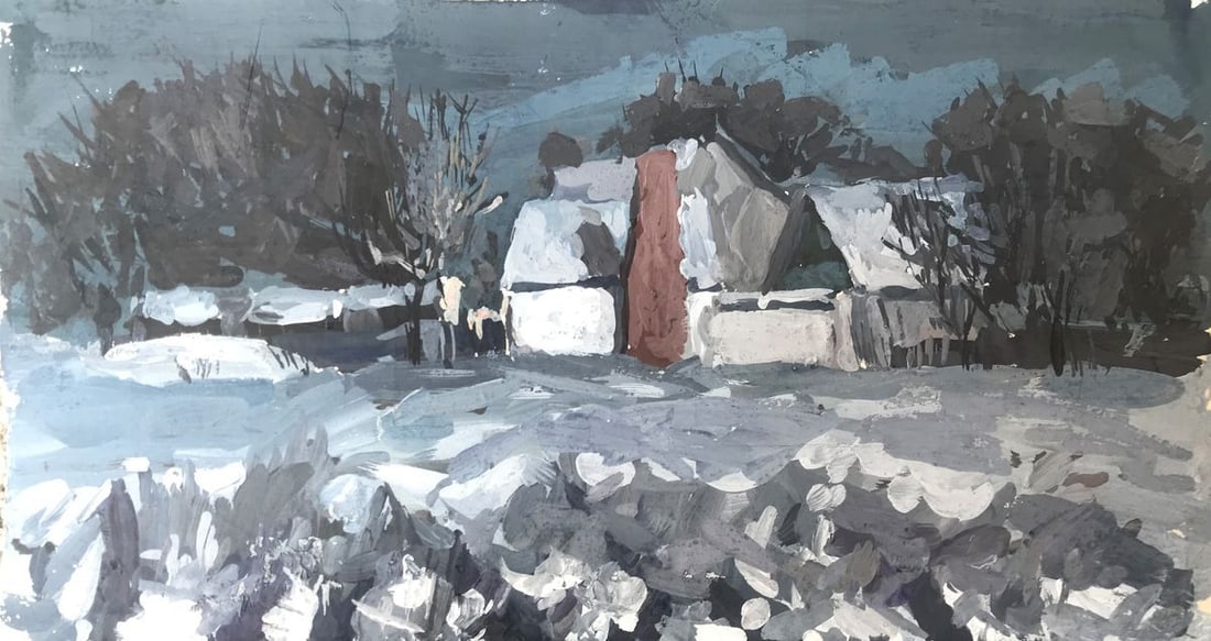 Oil painting Winter village landscape Sakhno Ludmila: Title: Oil painting Winter village landscape Sakhno Ludmila Description: No.AAA2028 Welcome to our oil painting "Winter village landscape"! In this beautiful painting, we see a winter scene with a sno