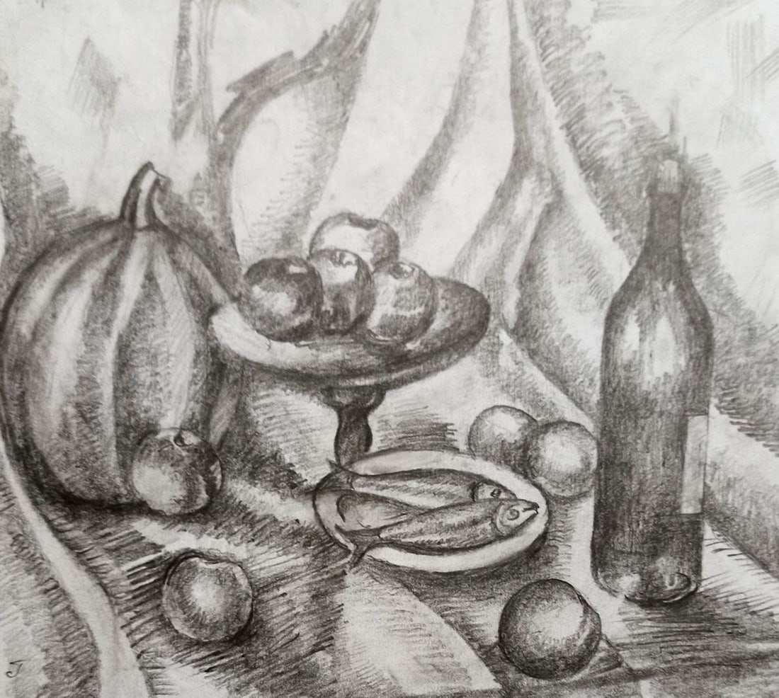 Pencil painting Still life Peter Tovpev: Title: Pencil painting Still life Peter Tovpev Description: No.Dobr 541 *** ABOUT THIS PAINTING *** * TITLE: "Still life" * ARTISTS: Peter Tovpev * SIZE: 16x18 cm/6.29x7.08 inches' * MEDIUM: pencil, p