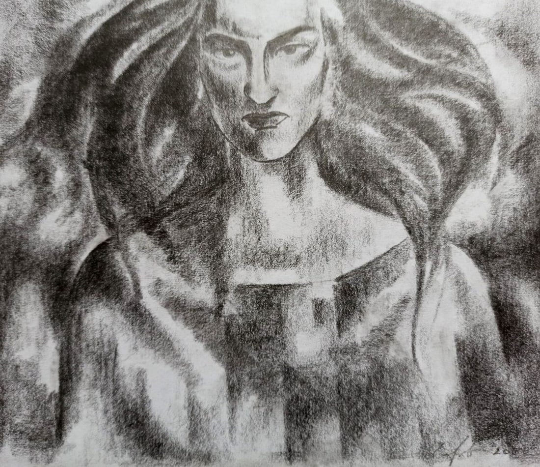 Abstract pencil painting Portrait of a girl Peter Tovpev - 3