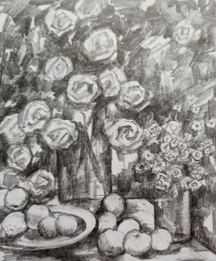 Pencil painting Still life Peter Tovpev: Title: Pencil painting Still life Peter Tovpev Description: No.Dobr 585 *** ABOUT THIS PAINTING *** * TITLE: "Still life" * ARTISTS: Peter Tovpev * SIZE: 14x17 cm/5.51x6.69 inches' * MEDIUM: pencil, p