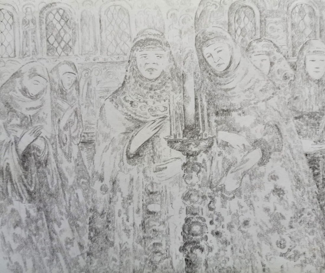 Pencil painting In the monastery Peter Tovpev (1 of 4)