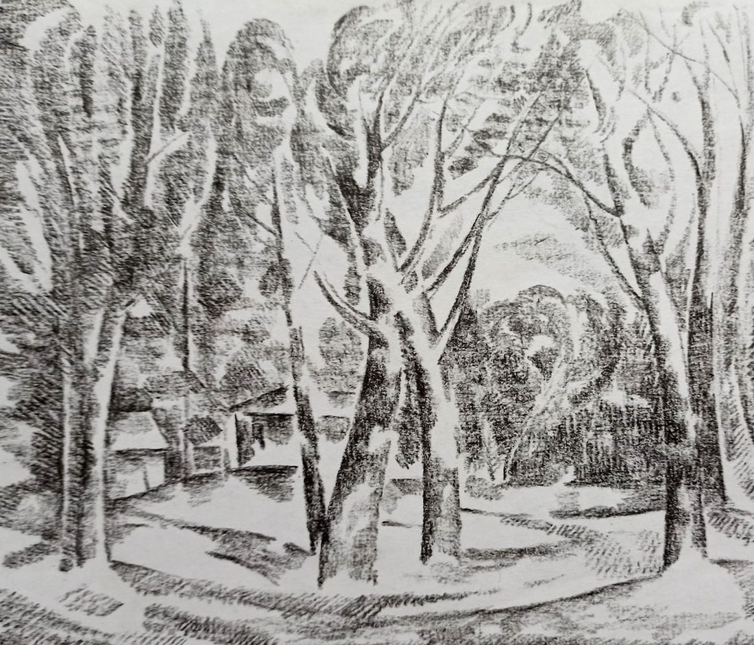Pencil painting Landscape with trees Peter Tovpev: Title: Pencil painting Landscape with trees Peter Tovpev Description: No.Dobr 647 *** ABOUT THIS PAINTING *** * TITLE: "Landscape with trees" * ARTISTS: Peter Tovpev * SIZE: 20x24 cm/7.87x9.44 inches'