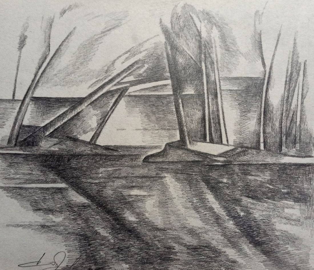 Abstract pencil painting River landscape Peter Tovpev: Title: Abstract pencil painting River landscape Peter Tovpev Description: No.Dobr 660 *** ABOUT THIS PAINTING *** * TITLE: "River landscape" * ARTISTS: Peter Tovpev * SIZE: 19x22 cm/7.48x8.66 inches' 