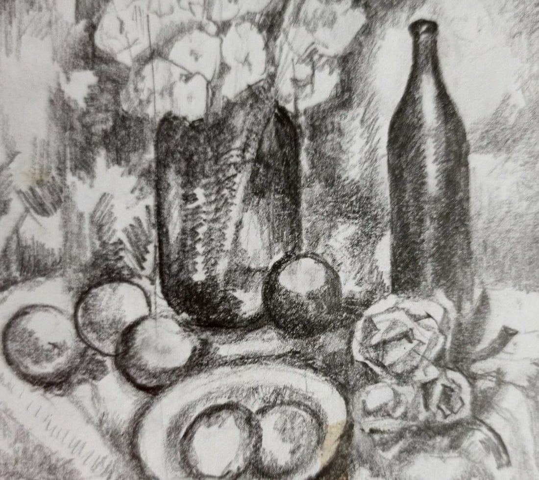 Pencil painting Flowers on the table Peter Tovpev - 3