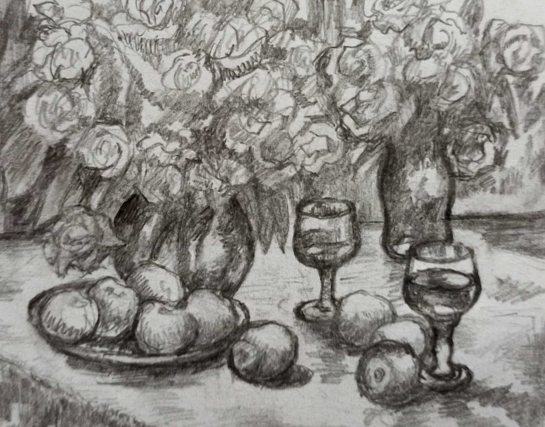 Pencil painting Fruit table Peter Tovpev (1 of 4)