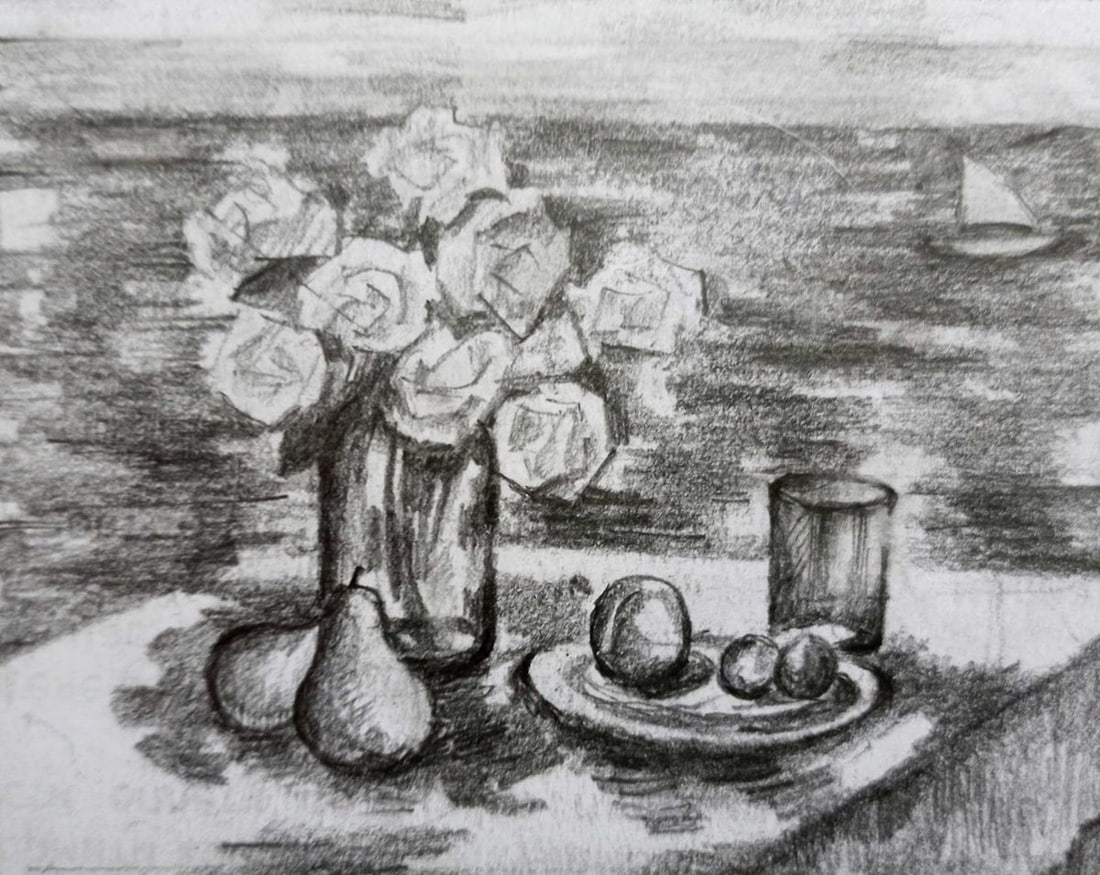 Pencil painting Roses Peter Tovpev: Title: Pencil painting Roses Peter Tovpev Description: No.Dobr 712 *** ABOUT THIS PAINTING *** * TITLE: "Roses" * ARTISTS: Peter Tovpev * SIZE: 10x14 cm/3.93x5.51 inches' * MEDIUM: pencil, paper * HAN