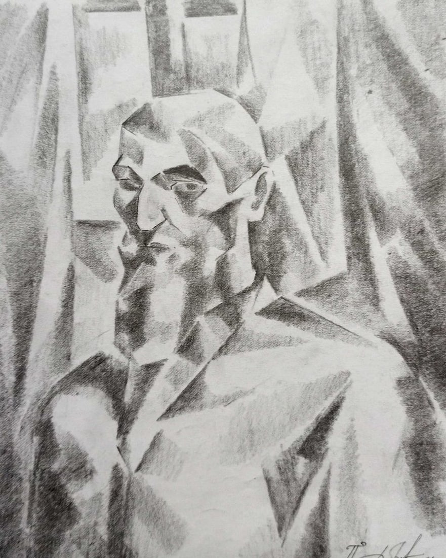 Abstract pencil painting Portrait of a man Peter Tovpev: Title: Abstract pencil painting Portrait of a man Peter Tovpev Description: No.Dobr 736 *** ABOUT THIS PAINTING *** * TITLE: "Portrait of a man" * ARTISTS: Peter Tovpev * SIZE: 21x17 cm/8.26x6.69 inch