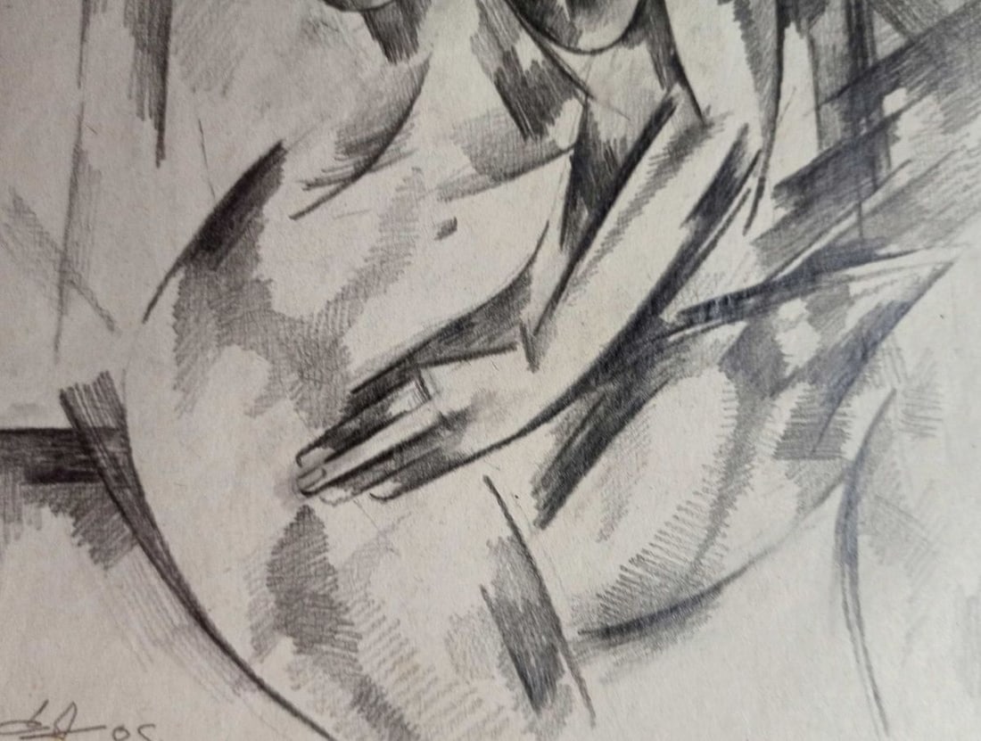 Abstract pencil painting Naked woman at the table Peter Tovpev - 3