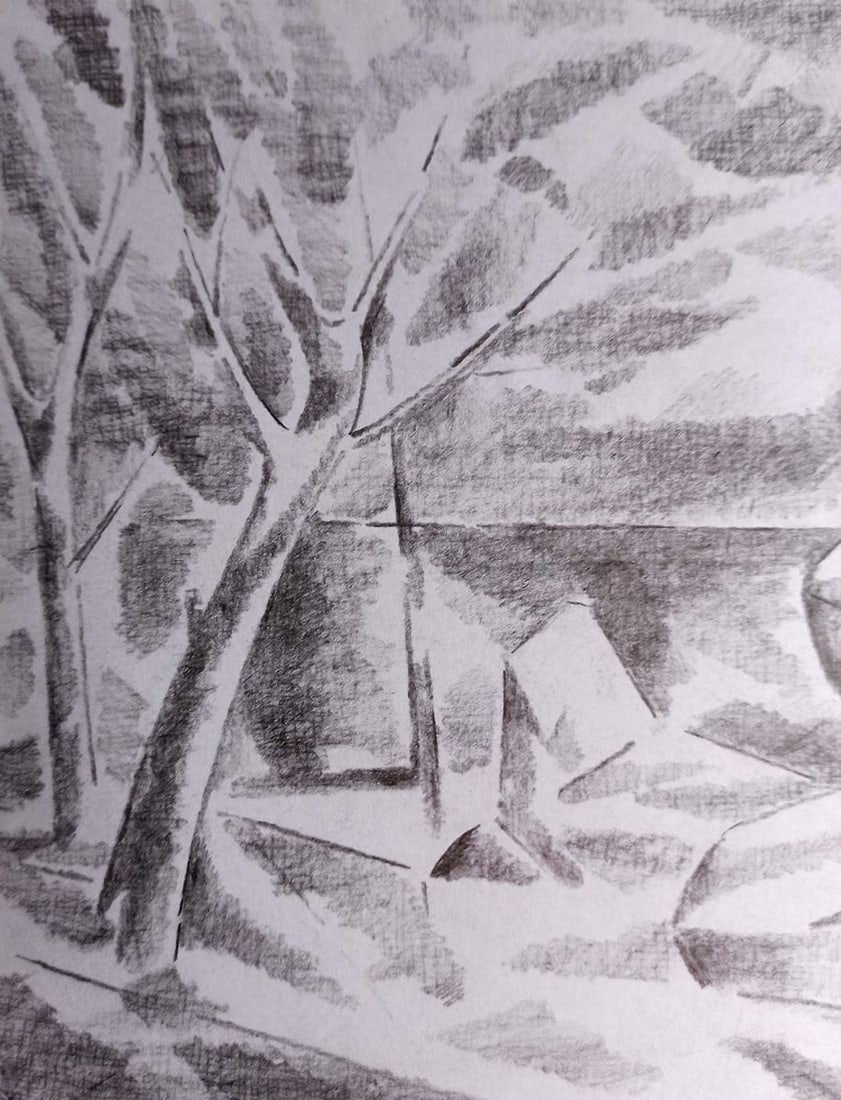 Pencil painting Rocks and trees Peter Tovpev - 2