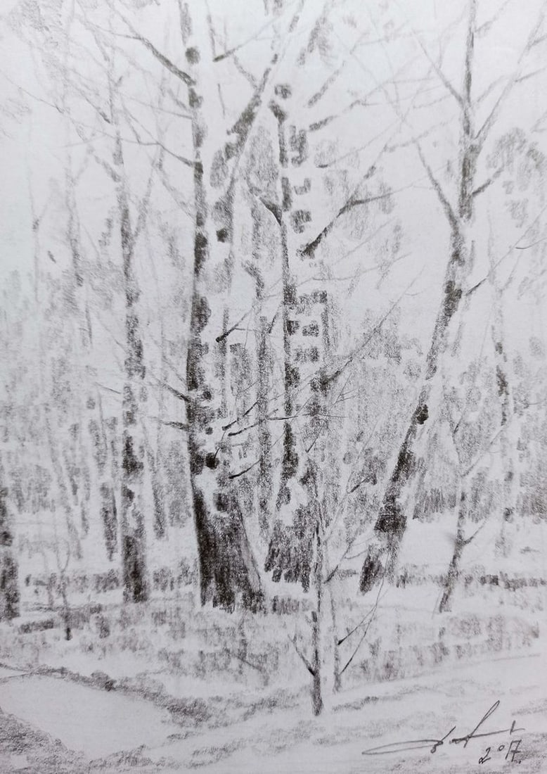 Pencil painting Forest landscape Peter Tovpev - 3