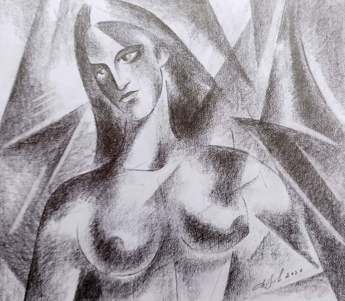 Abstract pencil painting Portrait of a naked girl Peter Tovpev: Title: Abstract pencil painting Portrait of a naked girl Peter Tovpev Description: No.Dobr 342 *** ABOUT THIS PAINTING *** * TITLE: "Portrait of a naked girl" * ARTISTS: Peter Tovpev * SIZE: 16x18 cm/