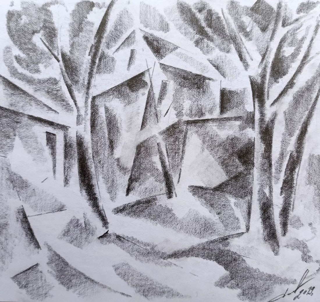 Abstract pencil painting House in the forest Peter Tovpev: Title: Abstract pencil painting House in the forest Peter Tovpev Description: No.Dobr 358 *** ABOUT THIS PAINTING *** * TITLE: "House in the forest" * ARTISTS: Peter Tovpev * SIZE: 21x22 cm/8.26x8.66 
