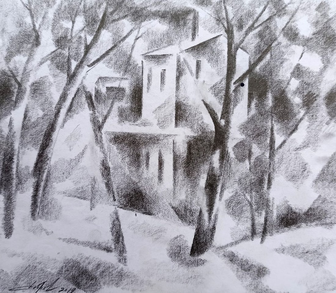 Abstract pencil painting Winter motive Peter Tovpev: Title: Abstract pencil painting Winter motive Peter Tovpev Description: No.Dobr 368 *** ABOUT THIS PAINTING *** * TITLE: "Winter motive" * ARTISTS: Peter Tovpev * SIZE: 21x24 cm/8.26x9.44 inches' * ME