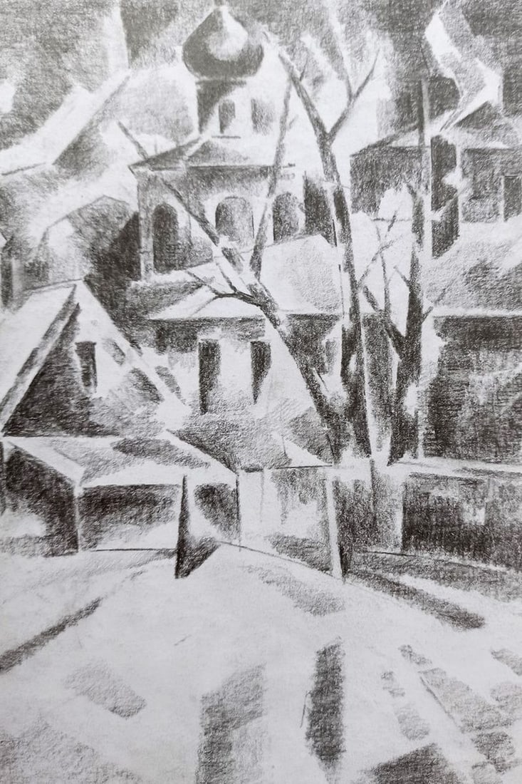 Pencil painting Urban landscape Peter Tovpev - 3