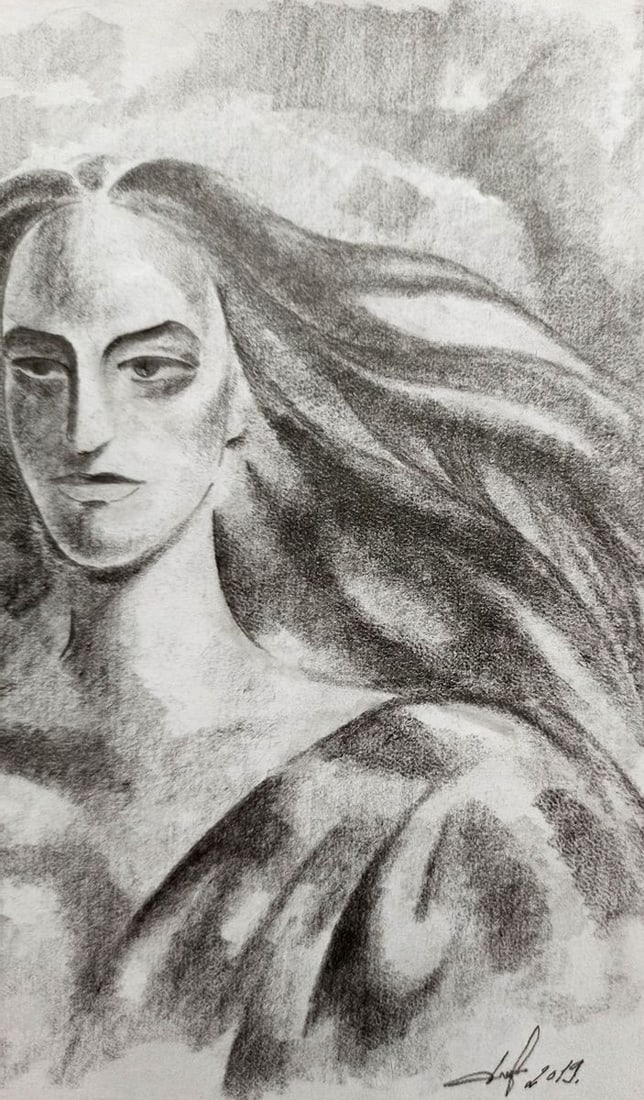 Abstract pencil painting Portrait of a girl Peter Tovpev - 3