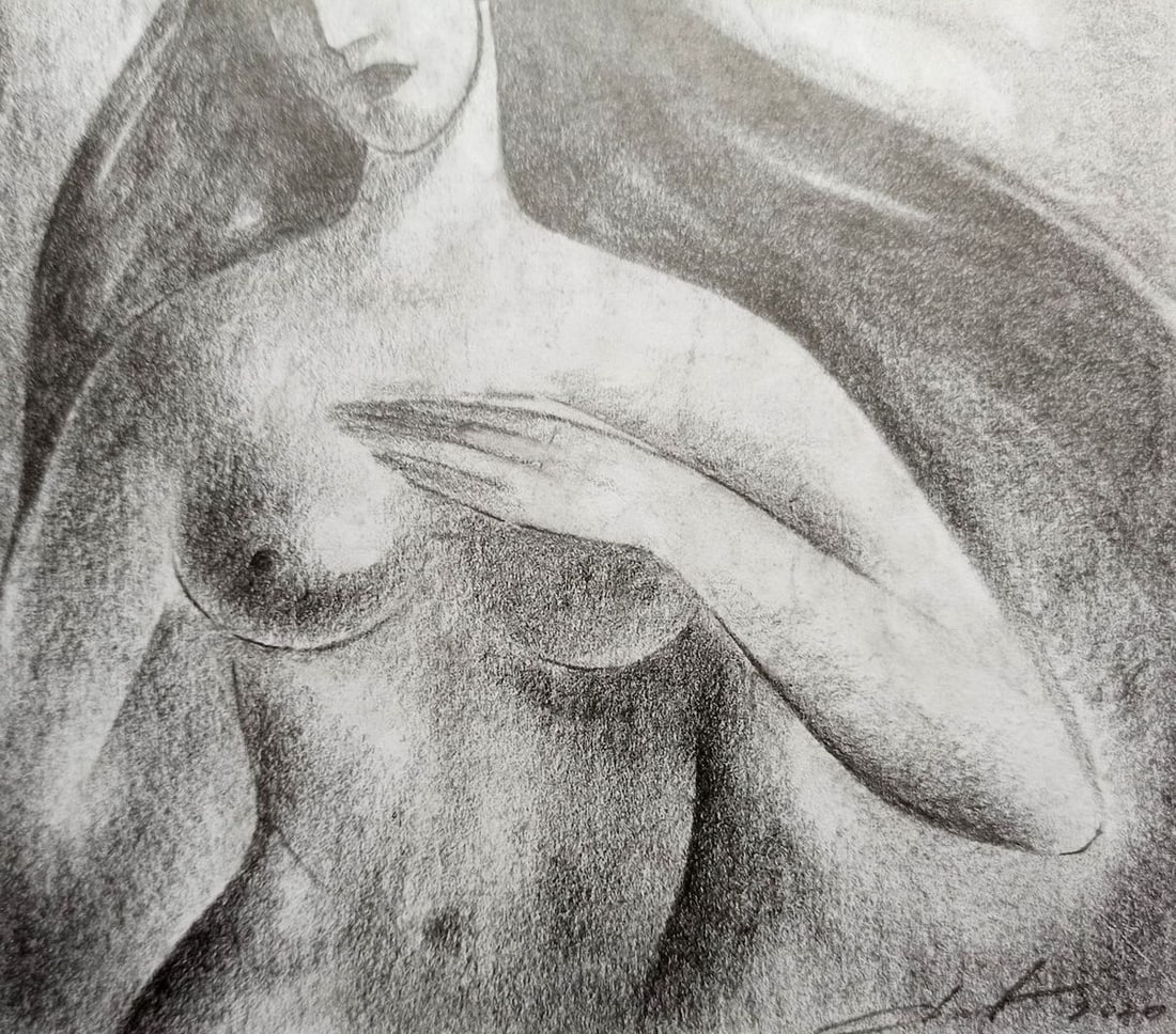 Pencil painting Portrait of a naked girl Peter Tovpev - 3