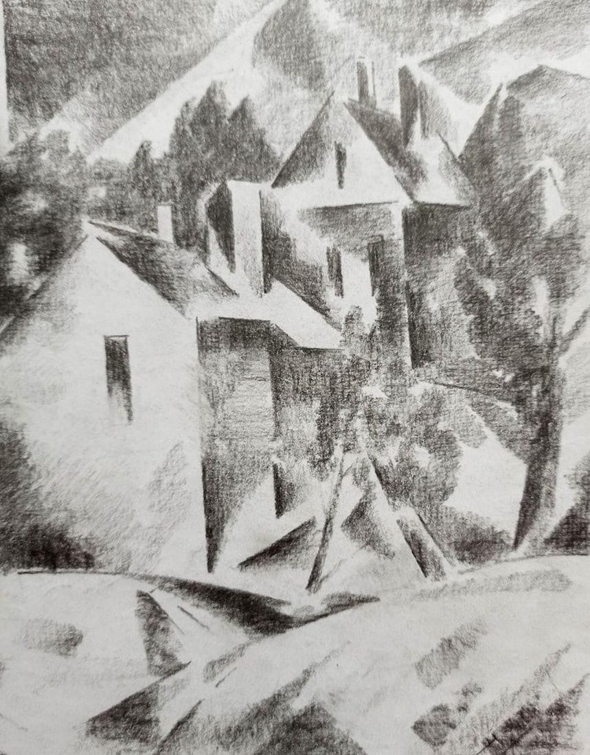 Abstract pencil painting City landscape Peter Tovpev - 3