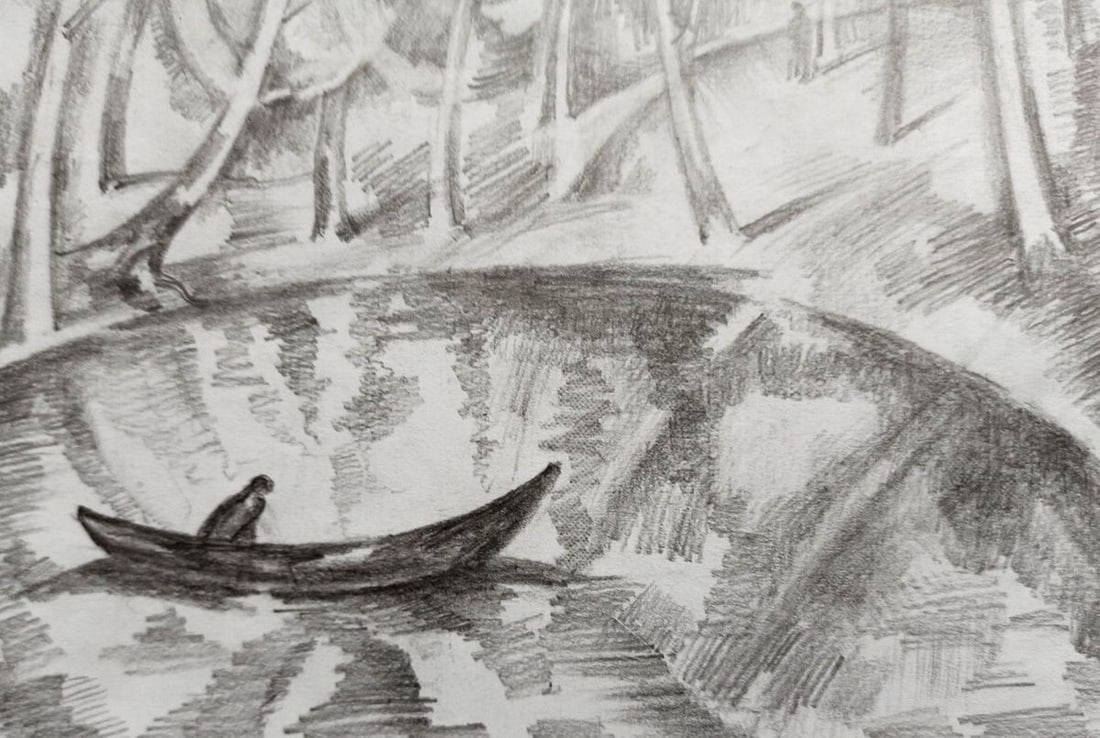 Pencil painting By the river Peter Tovpev - 3