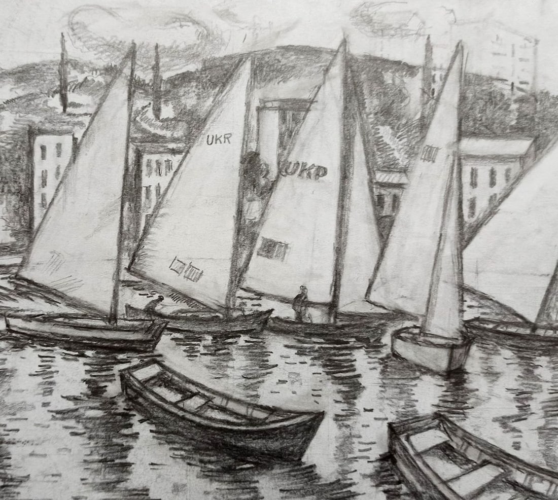 Pencil painting Boat dock Peter Tovpev: Title: Pencil painting Boat dock Peter Tovpev Description: No.Dobr 506 *** ABOUT THIS PAINTING *** * TITLE: "Boat dock" * ARTISTS: Peter Tovpev * SIZE: 16x20 cm/6.29x7.87 inches' * MEDIUM: pencil, pap