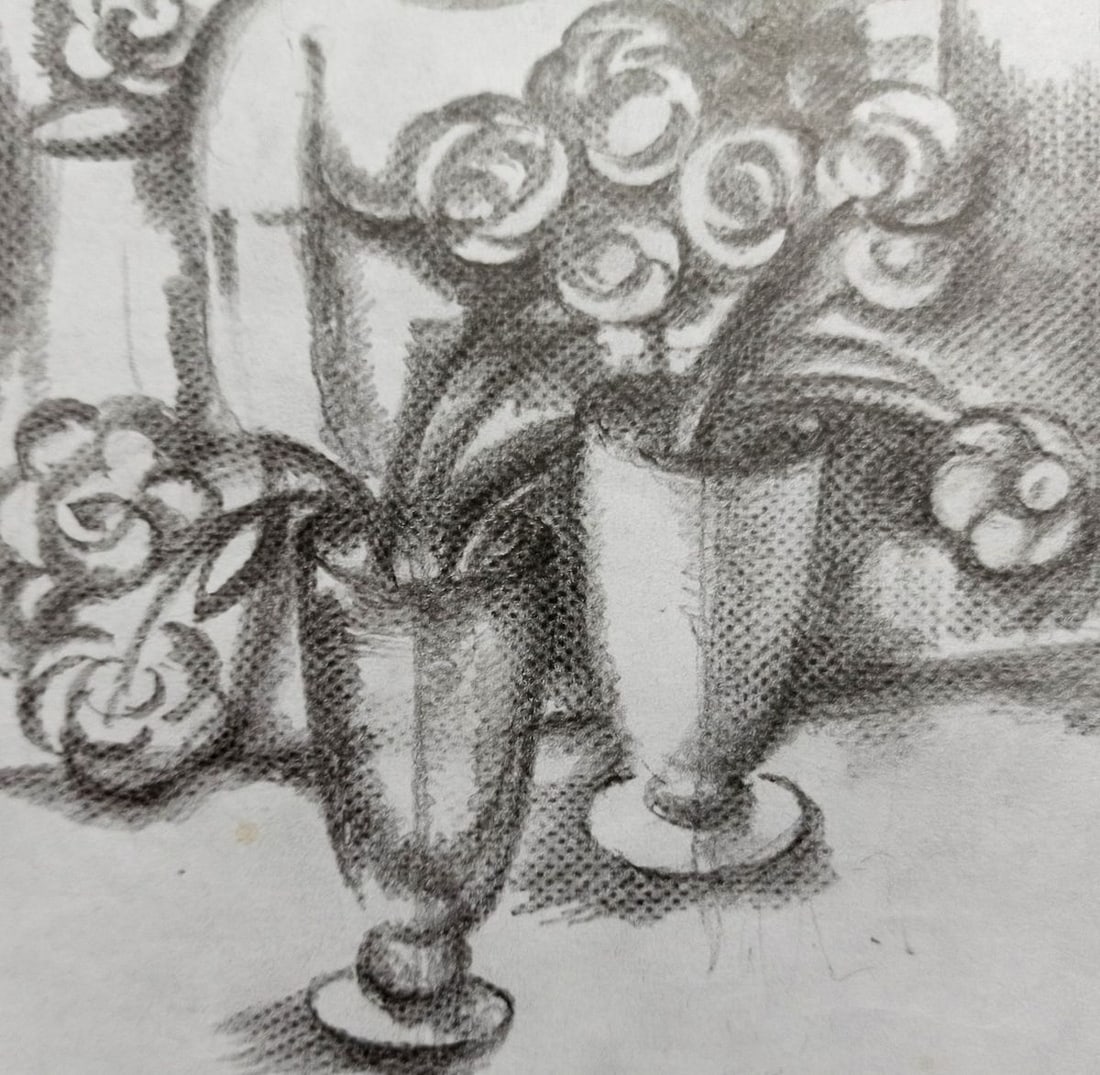 Pencil painting Girl at the table Peter Tovpev - 4