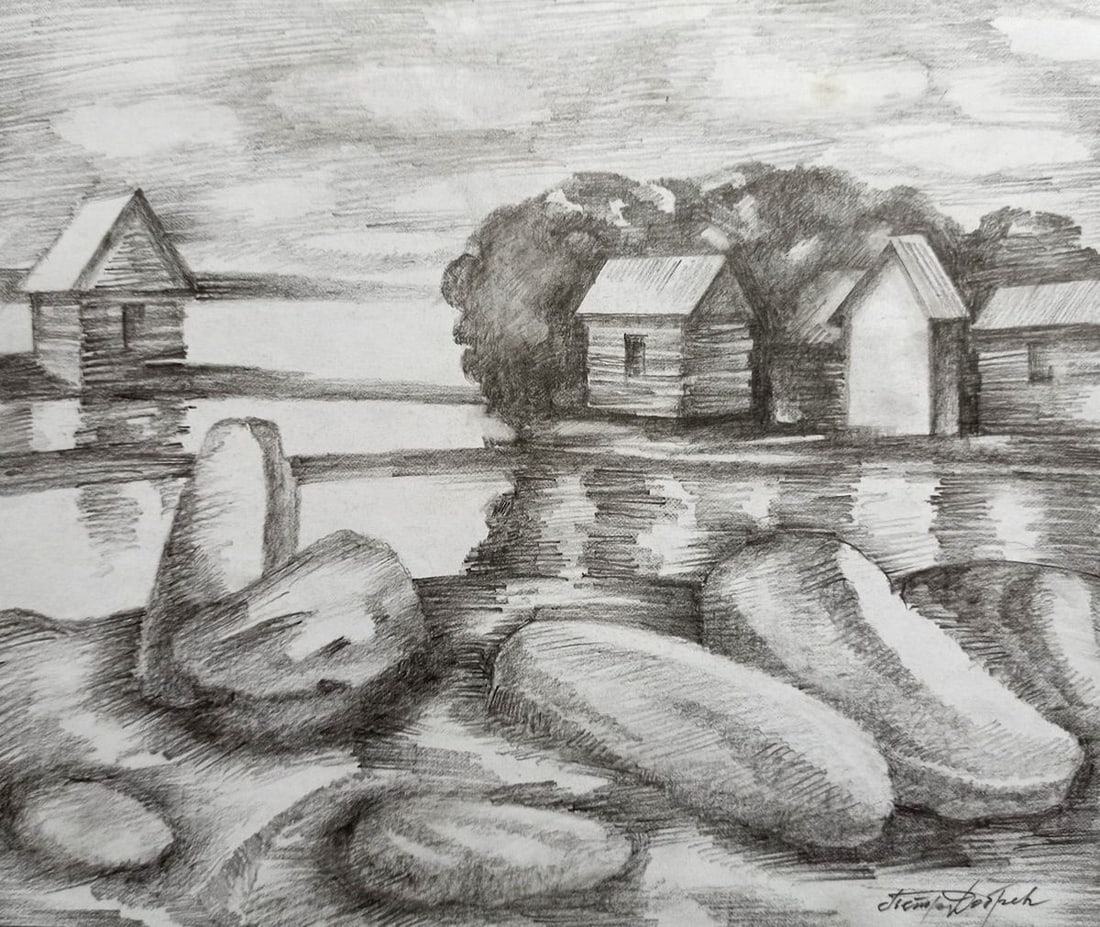 Pencil painting Fishing houses Peter Tovpev: Title: Pencil painting Fishing houses Peter Tovpev Description: No.Dobr 524 *** ABOUT THIS PAINTING *** * TITLE: "Fishing houses" * ARTISTS: Peter Tovpev * SIZE: 20x25 cm/7.87x9.84 inches' * MEDIUM: p
