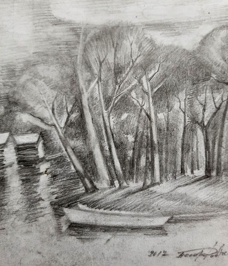 Pencil painting Village landscape Peter Tovpev - 3