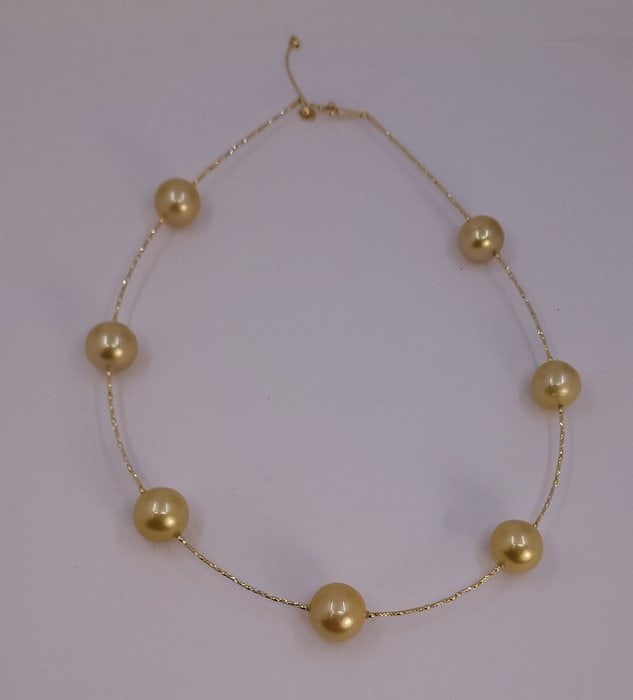 Necklace - 18 kt. Yellow gold, 13x14mm Round Deep Golden South Sea Pearls - 11