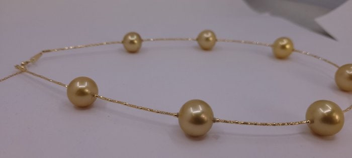 Necklace - 18 kt. Yellow gold, 13x14mm Round Deep Golden South Sea Pearls - 12