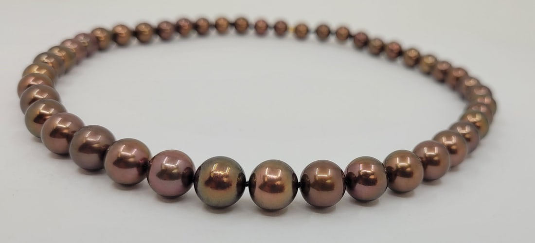 Necklace - 14 kt. Yellow gold, PSL Certified Chocolate Tahitian Pearls - 8.0x10.5mm - 10