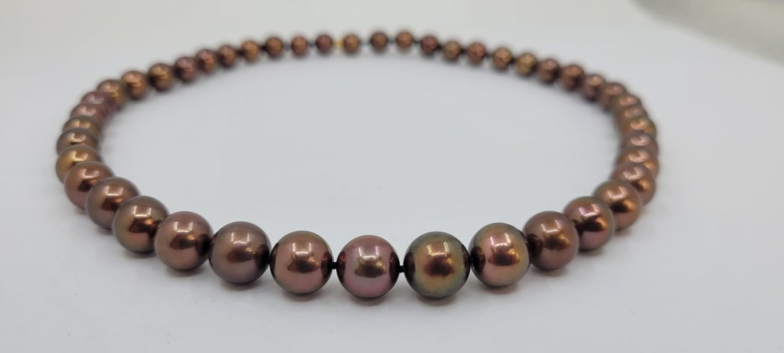 Necklace - 14 kt. Yellow gold, PSL Certified Chocolate Tahitian Pearls - 8.0x10.5mm - 13