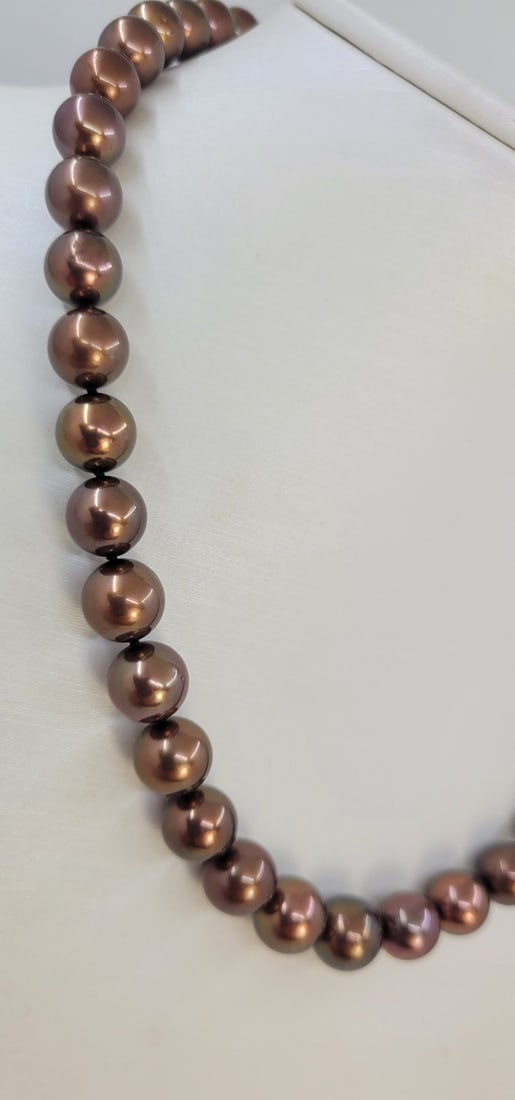 Necklace - 14 kt. Yellow gold, PSL Certified Chocolate Tahitian Pearls - 8.0x10.5mm - 14