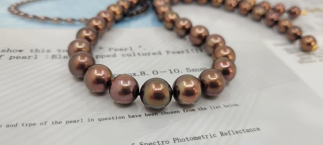 Necklace - 14 kt. Yellow gold, PSL Certified Chocolate Tahitian Pearls - 8.0x10.5mm - 16