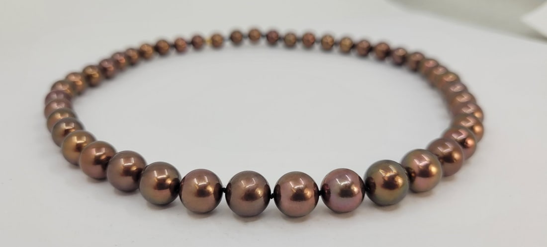 Necklace - 14 kt. Yellow gold, PSL Certified Chocolate Tahitian Pearls - 8.0x10.5mm - 17