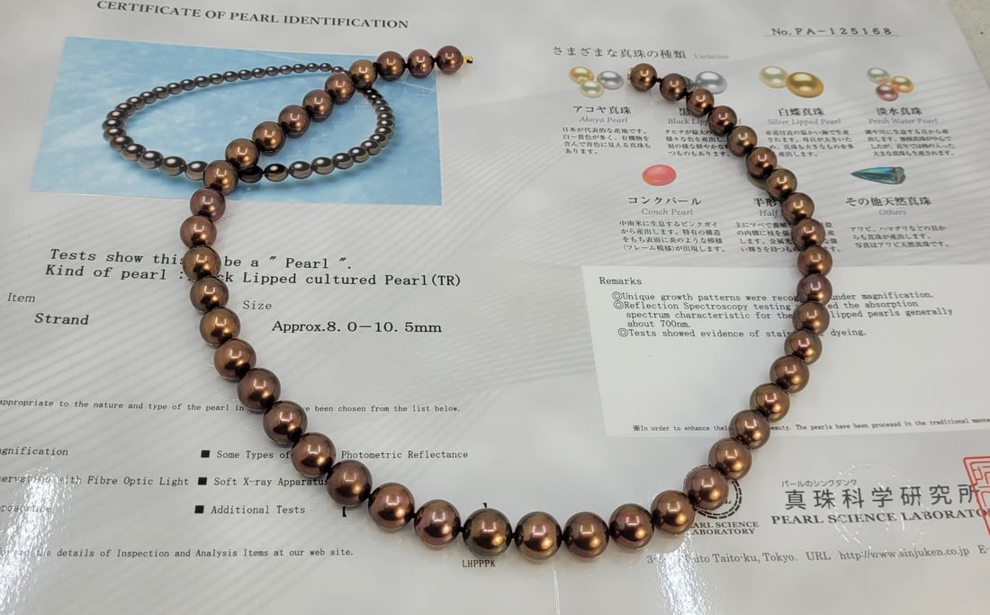 Necklace - 14 kt. Yellow gold, PSL Certified Chocolate Tahitian Pearls - 8.0x10.5mm - 20