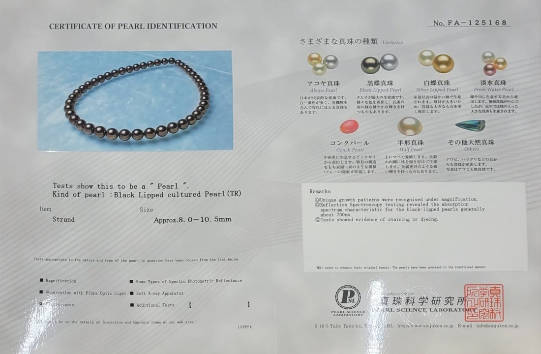 Necklace - 14 kt. Yellow gold, PSL Certified Chocolate Tahitian Pearls - 8.0x10.5mm - 6