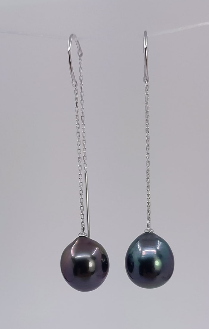 Earrings - 18 kt. White gold - 10x11mm Tahiti Pearls - 2